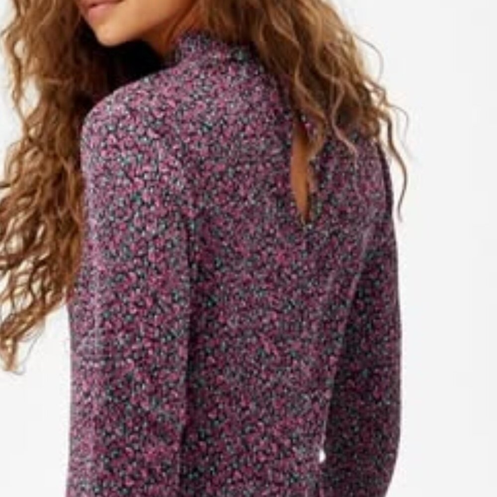Bershka Long Sleeve Dainty Floral Print Pleated Mini Dress Size Small - Picture 2 of 14